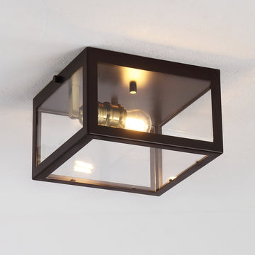 Eleanor 8" Farmhouse Industrial Square Iron/Glass Case LED Flush Mount